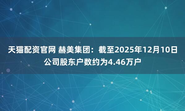天猫配资官网 赫美集团：截至2025年12月10日公司股东户数约为4.46万户